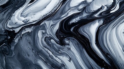 Abstract Monochrome Swirls: A Study in Black and White Fluid Acrylics
