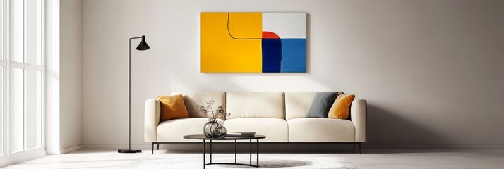 Abstract Yellow Blue Contemporary Wall Art - Modern home decor, vibrant colors, geometric shapes, minimalist , interior design. Symbolizing creativity, balance, energy, harmony, and serenity