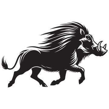 recommend clip art: Warthog trotting Silhouette Vector Illustration, Solid White Background.