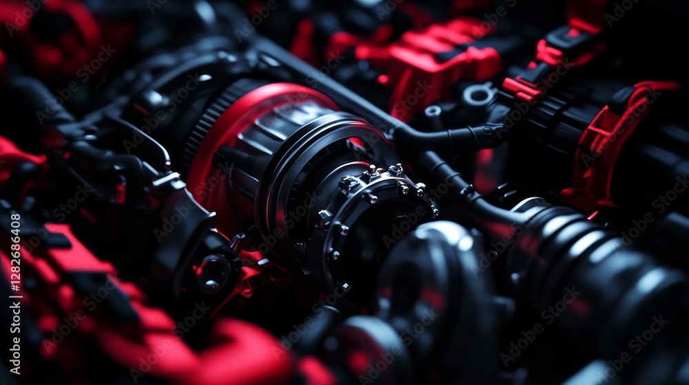 Poster an artistic engine: precision and power - symbolizing speed, innovation, engineering, precision, and