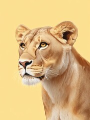 Obraz premium AI Lioness Portrait: Golden Majesty - A regal lioness, AI generated, gazes serenely. Symbolizing strength, grace, wilderness, power, and freedom