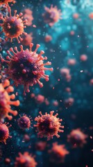 Fototapeta premium Intricate 3d visualization of viral particles floating in a microbial environment, symbolizing infection and disease spread