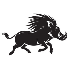 Warthog trotting Silhouette Vector Illustration, Solid White Background.