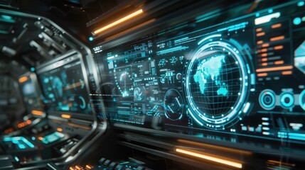 Obraz premium Futuristic Control Room with Digital Interfaces