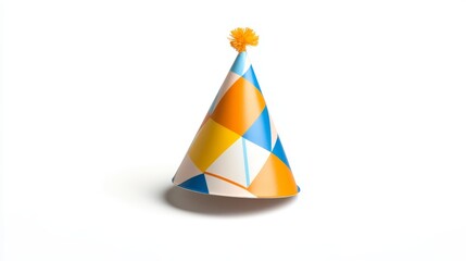 Fototapeta premium Bright Festive Birthday Party Cone Hat - A colorful party hat, symbolizing celebration, joy, fun, festivity, and birthday cheer. Perfect for party supplies