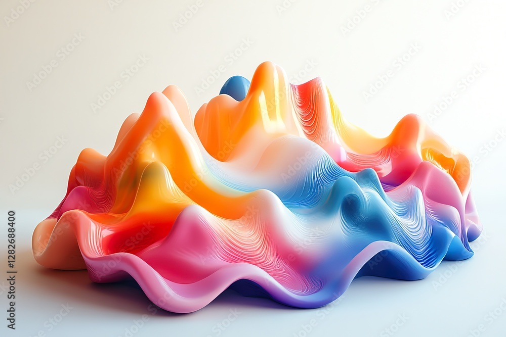 Poster abstract fluid shape with vibrant color gradient on white surface