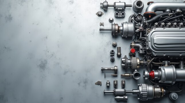 Pe&ccedil;as de mec&acirc;nica de autom&oacute;vel com fundo texturizado, cor prata