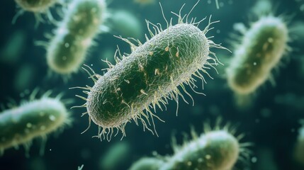 Fototapeta premium Microscopic view of bacteria highlighting intricate structures and details in a stunning biological environment