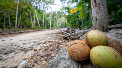 Spiky Tropical Fruits on Forest Path