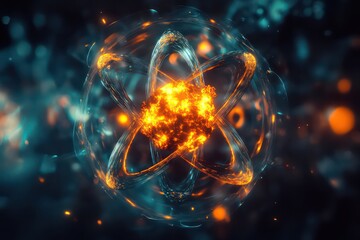 A beautifully lit, science-fiction-inspired 3D render of an atomic structure, emphasizing the power of fusion energy.