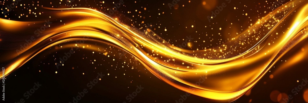 Aufkleber golden wave abstract background - luxurious golden wave flowing on a dark background with sparkling 