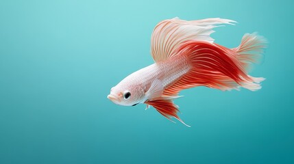 Fototapeta premium Graceful Betta: Aquatic Elegance - A stunning betta fish, vibrant colors, flowing fins, aquatic grace, serene beauty. Symbolizing freedom, elegance, beauty, resilience, and tranquility