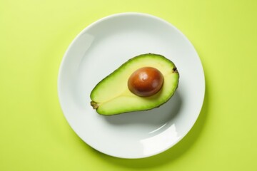 Single White Plate with Isolated Half Avocado , white, fruit