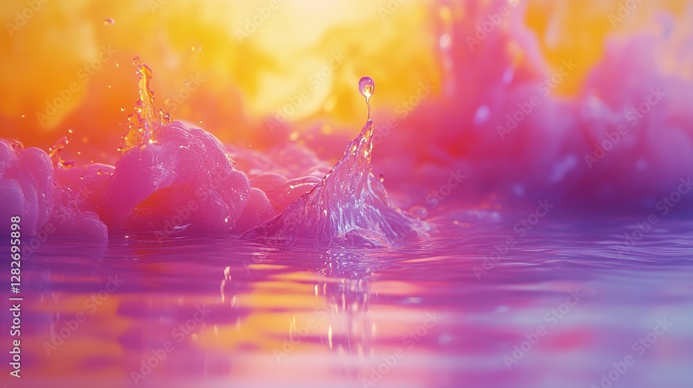 Poster A drop of liquid splashes into a pool of color