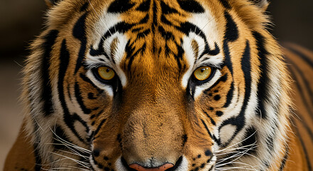 Fototapeta premium Intense Tiger Portrait Striking Stripes Golden Eyes and Majestic Presence