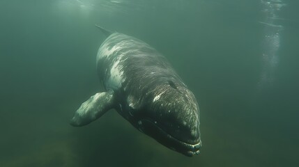 Naklejka premium Underwater Encounter: A Rare Glimpse of a North Atlantic Right Whale