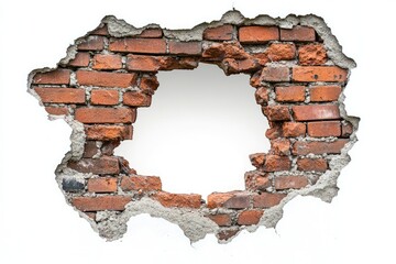 Hole in red brick wall, isolated background, design element
