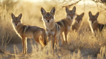 Fototapeta premium Coyotes at Sunset in the Desert