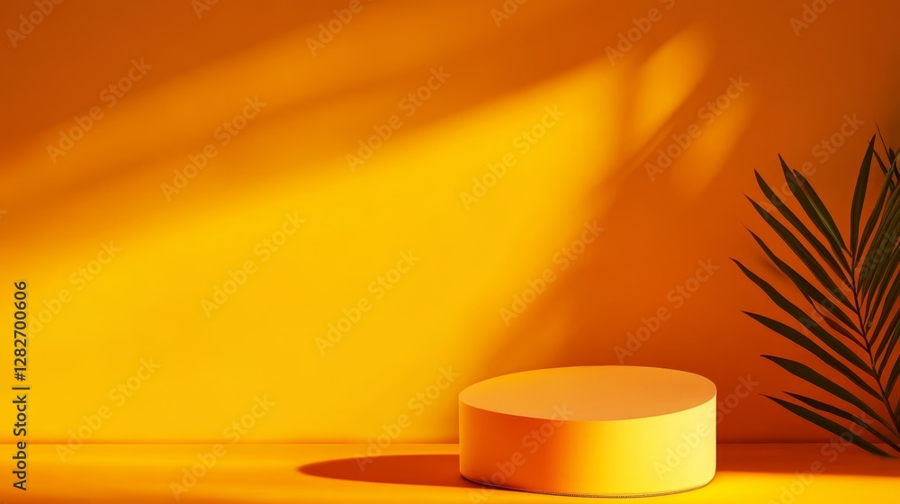 Poster orange studio display background - minimalist orange background with a cylindrical display stand and