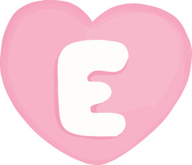 Heart with letter E on transparent background