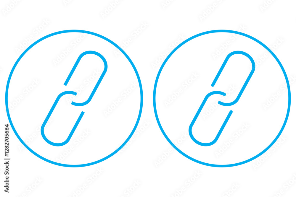 Poster chain, link icon vector isolated on circle background. two thine line link icon set.