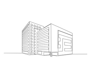 Continuous line art drawing of modern building illustration. High rise building in one line drawing vector illustration. Editable stroke.
