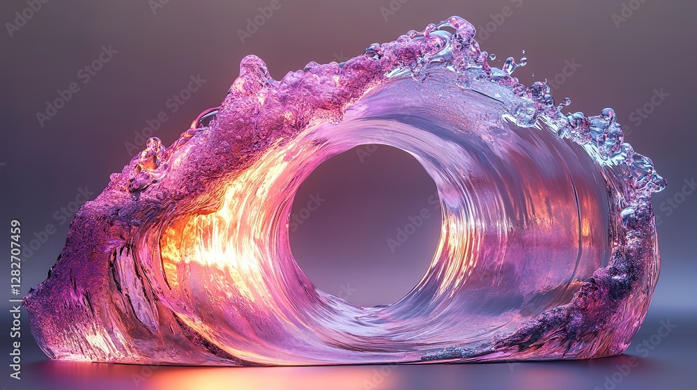 Poster a translucent colorful wave with a circular void is depicted