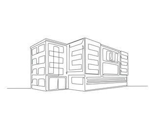 Continuous line art drawing of modern building illustration. High rise building in one line drawing vector illustration. Editable stroke.