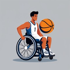 Fototapeta premium wheelchair basketball player icon on plain white background