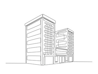 Continuous line art drawing of modern building illustration. High rise building in one line drawing vector illustration. Editable stroke.
