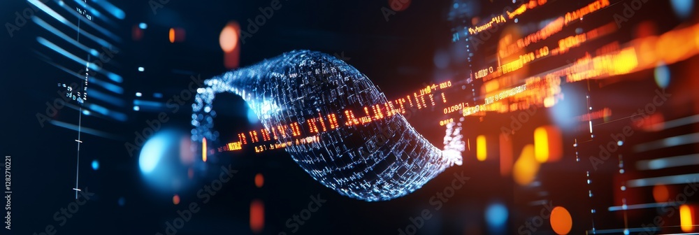 Poster helix data stream - abstract of a dna-like helix structure formed from data streams, glowing brightl