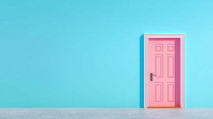 Vibrant Pink Door Against Bright Blue Wall in Minimalist Interior Setting