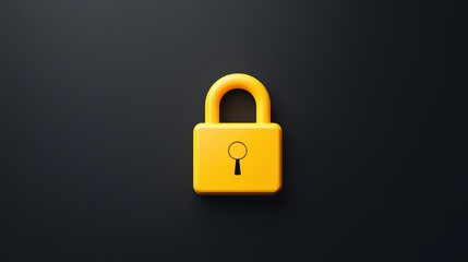 Fototapeta premium Bright Yellow Padlock with Keyhole Against Dark Background for Security Concept and Protection