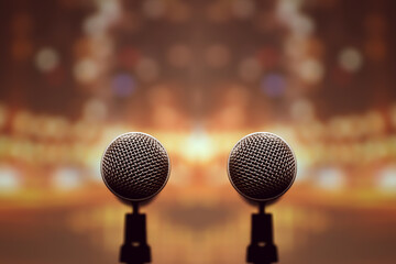 Microphone with blur light background Hall for reporter report new or public speaking or journalist...
