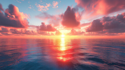 Serene ocean at sunset, with the sun casting its golden glow over the peaceful water