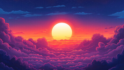 Fototapeta premium Vibrant summer sunset sky painting the sky with hues of orange and pink over the horizon