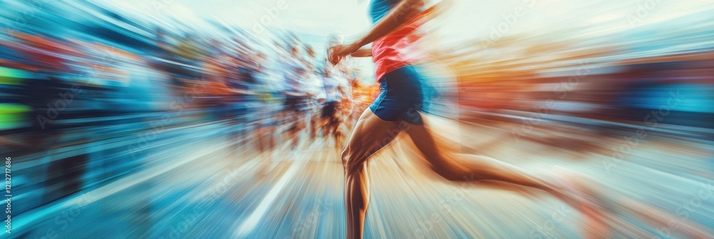 Aufkleber Runner transforms from tired at start line to victorious and energized at finish in vibrant motion. Generative AI