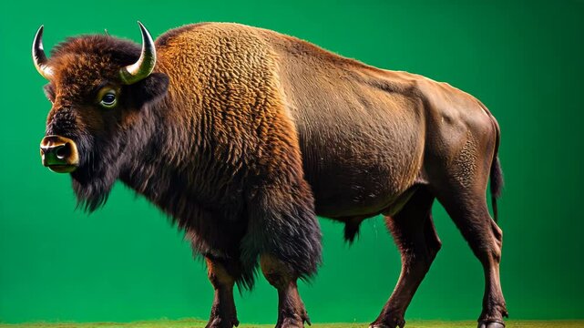 Majestic American Bison, A symbol of the wild west on green screen