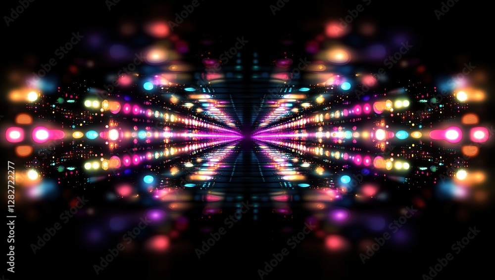 Aufkleber vibrant light tunnel: colorful glowing abstract pathway extends infinitely into the distance, creati