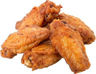 Closeup of a pile of crispy golden brown fried chicken wings