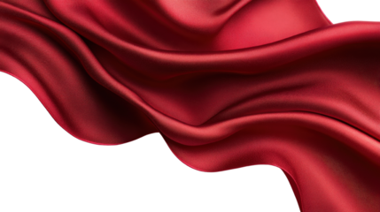 Luxurious Crimson Satin Fabric Flowing in Dramatic Curves isolated on transparent background