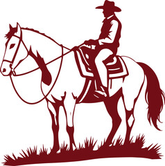 Cowboy with rope lasso in his hand on galloping horse silhouette element vector illustration.
