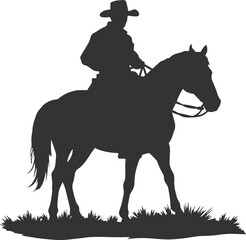 Fototapeta premium Cowboy with rope lasso in his hand on galloping horse silhouette element vector illustration.