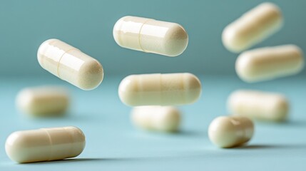 Falling Capsules, Teal Background, Healthcare