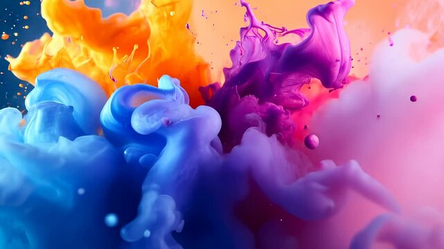 Colorful paint splashes. A man is painting a colorful smoke splash. Abstract abstract colors and patterns on a white background. Vibrant paint splotches lifestyle.