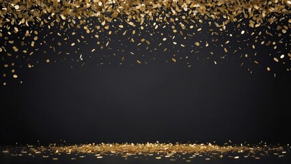 Gold confetti top and bottom border with center copy space on black background