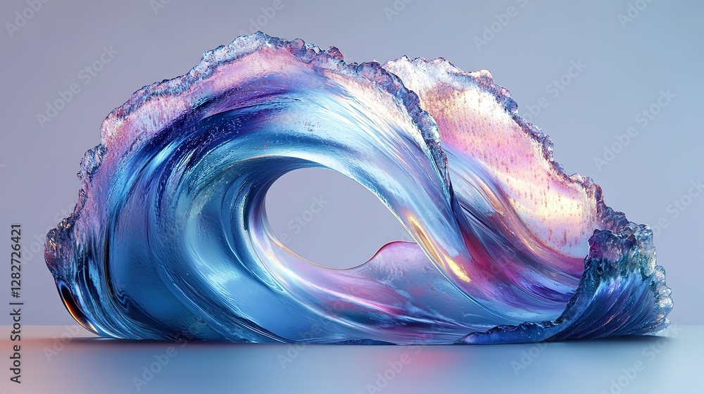 Poster abstract three dimensional wave form in gradient of colors