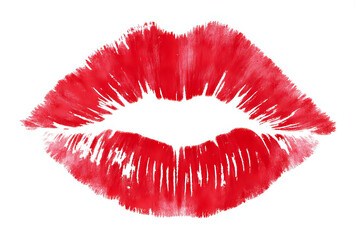 mprint of red lips on white paper, kiss background