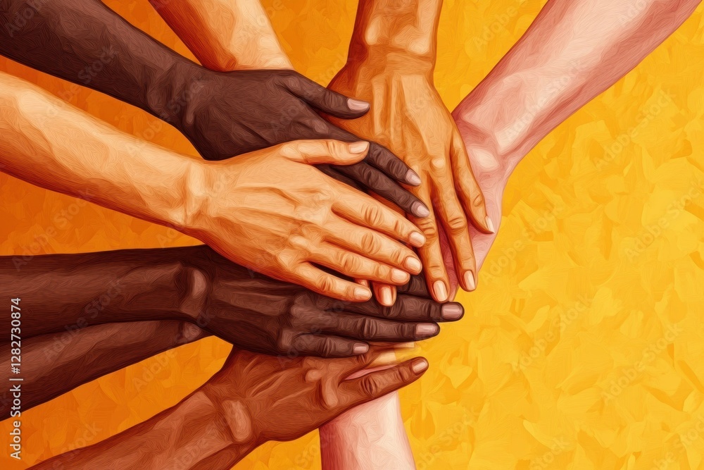 Aufkleber interconnected hands representing unity and support among diverse individuals forming a vibrant circ