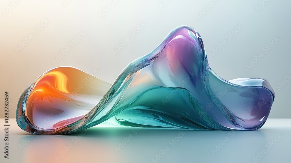 Aufkleber translucent abstract object with vivid multicolored gradients appears fluid